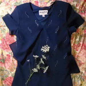 Another Thyme, size 12  Navy Blue, Rhinestones Embroidered, Formal Dress Vintage